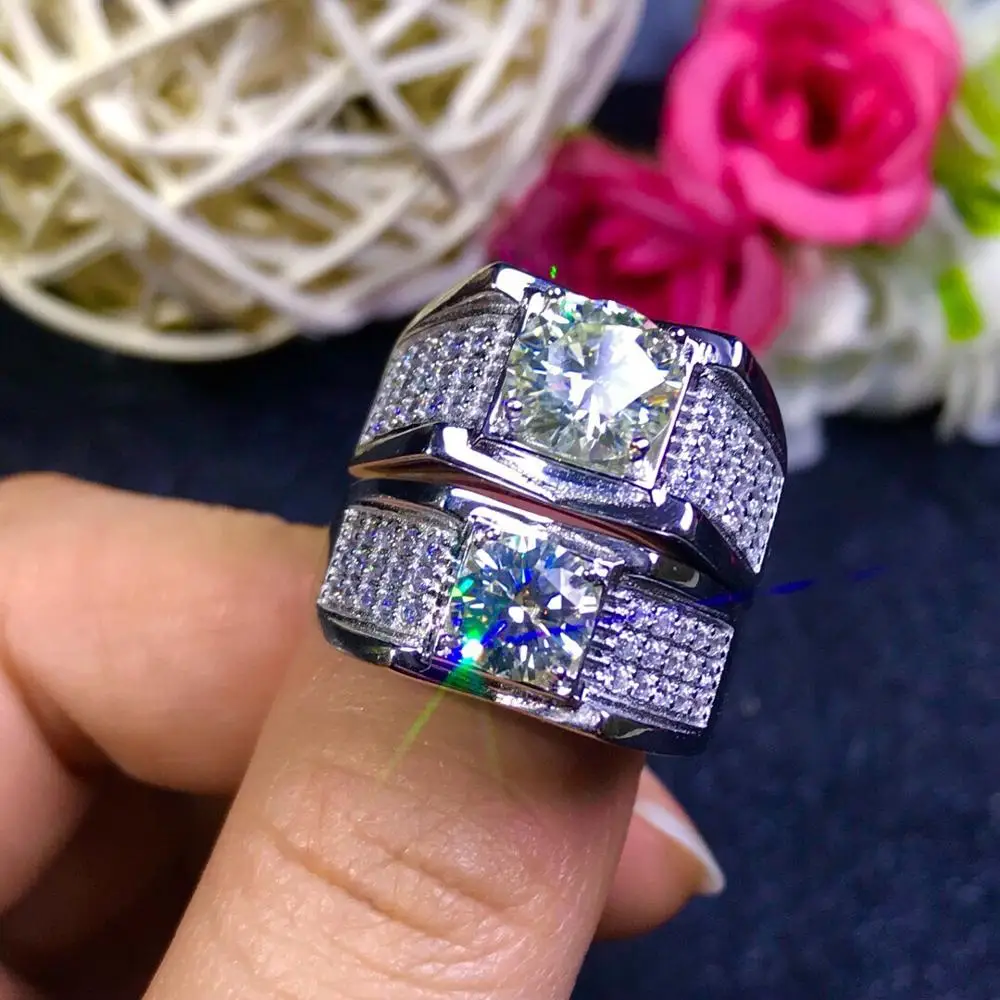 Мужское серебряное кольцо с моиссанитом Kkmall роскошное 1 00ct D VVS для влюбленных пар
