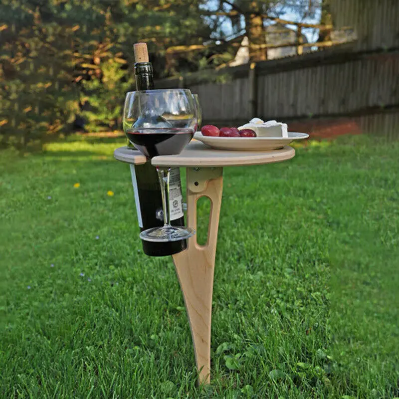 2022 New Portable Outdoor Wine Table Folding Outdoor Picnic Wine Table Wood Round Desktop Travel Beach Garden Furniture Sets