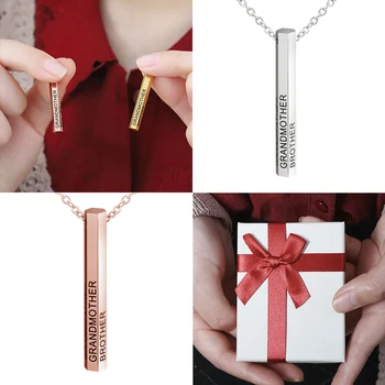 

MYLONGINGCHARM Personalized Hexagon Bar Necklace,6 Sides Bar Pendants,Custom Names or Date Bar Necklace, steel, gold. rosegold