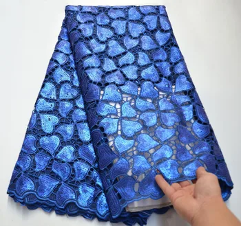 

Royal Blue Latest Nigerian Lace Fabric 2020 High Quality Luxury Organza Fabrics With Sequins For Evening Dresses Trims Sewing