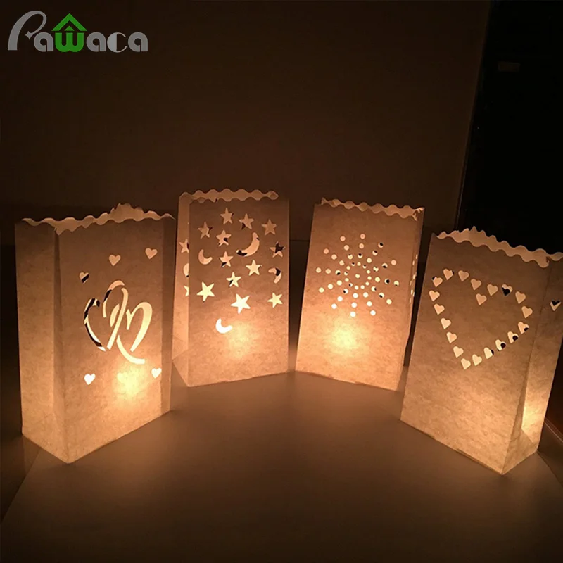 

10PCS White Luminary Bags Flame Resistant Candle Bags Stars Design Light Holder for Wedding Halloween Birthday Party Decoration
