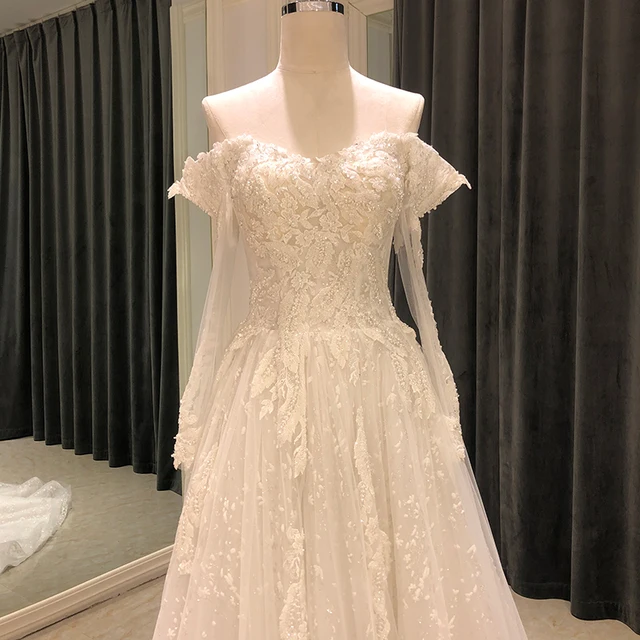 SL-7109 new boho wedding dresses long sleeve 2021 beads lace illusion neck crystal bridal wedding dress tulle vintage bride gown 3