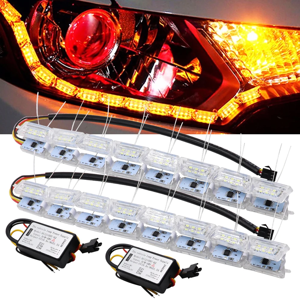 2pcs DRL Flexible LED Strip Daytime Running Lights Turn Signal Flowing