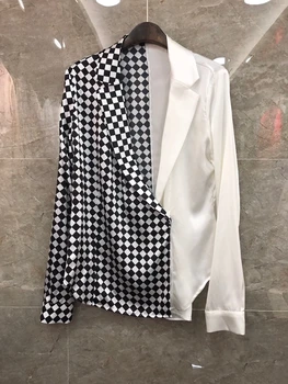 

2020 new women's Lapel Plaid embellishment long sleeve versatile shirt 929