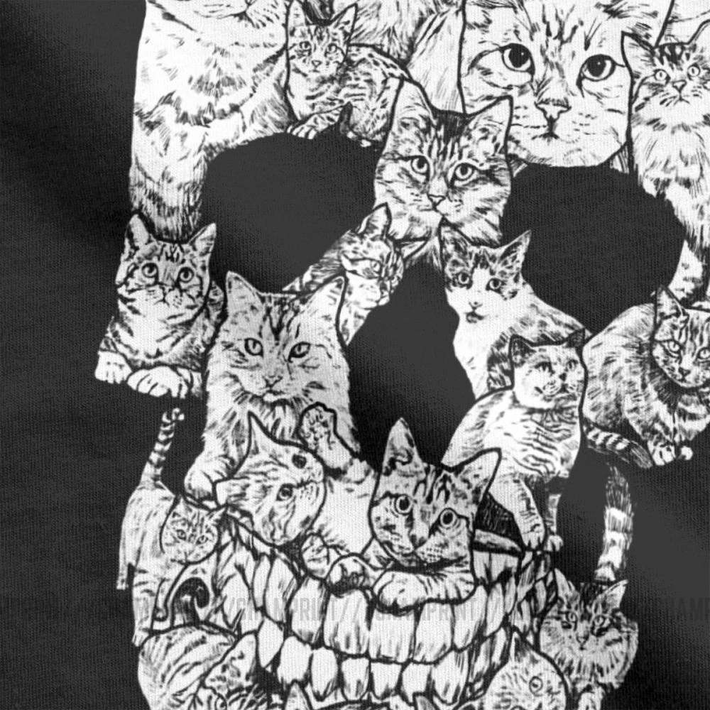 Skup Unikalna czaszka Cat Horror straszny T Shirt na bawełniana koszulka męska Kitten Goth Gothic Punk Halloween Tees pomysł na prezent odzież