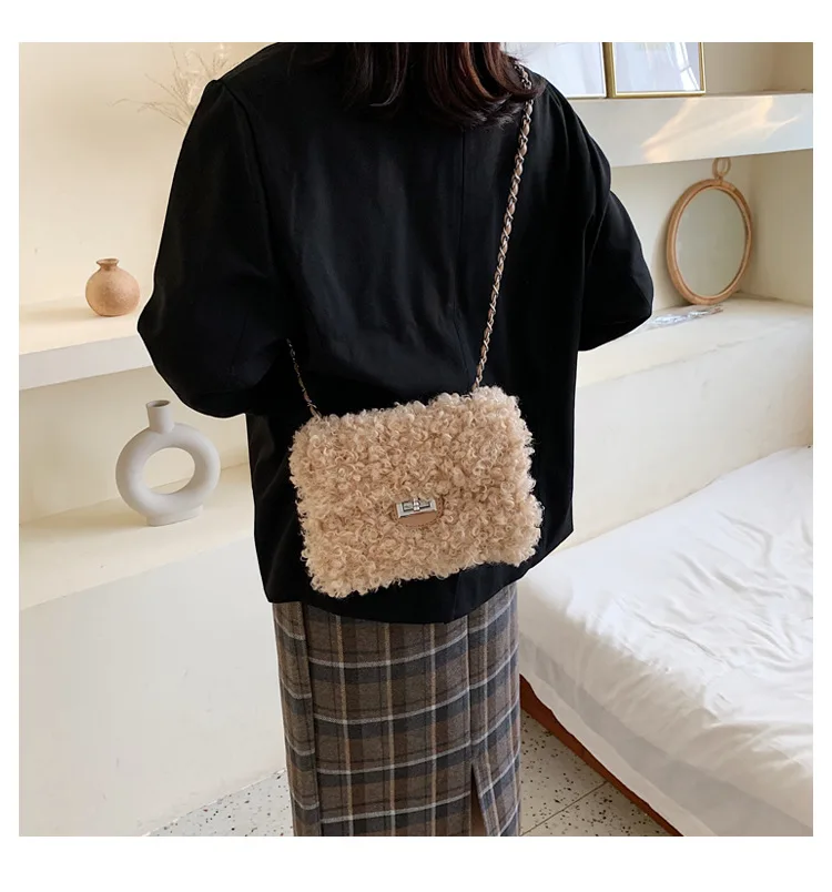 Новая высококачественная маленькая квадратная сумка из овечьего кашемира, женская новая модная прошитая Повседневная темпераментная сумка через плечо