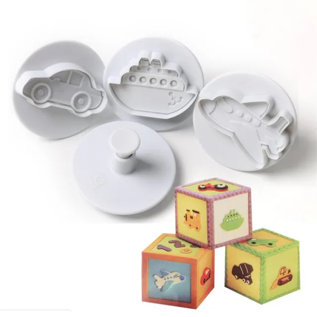 4Db/Beállított Repülőgép, Jármű, Tartály, Autó Alakú Műanyag Keksz Süti Dugattyúvágó Vágó Sütemény Torta Penész Díszítő Szerszámok