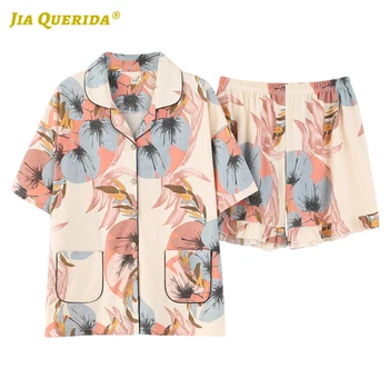 

Women Clothes Pajamas Set Homesuit Homeclothes Fashion Style Casual Style Short Sleeve Short Pants Sleepwear Turn Down Collar