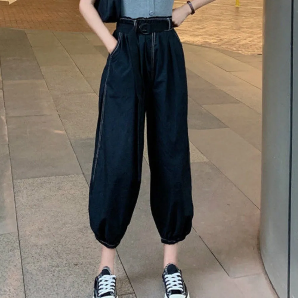

Sweat Pants Women Spring Summer Korean High Waist Ankle Banded Capri Cargo Pants Women Knickerbockers Ladies Casual Sports Pants