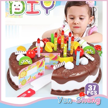 

37 pcs Kids Toys Birthday Cake Toy Play House Pretend Role Play Kitchen Toy Happy Birthday Cake Fake Food Cutting Set Kids Toys