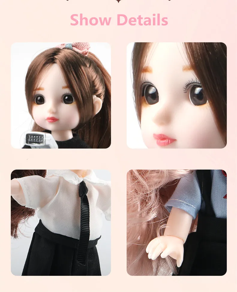 New 16cm BJD Doll Student Dress Set 13 Joints Movable Fashion Girl Toy 3D Eyes Free Accessories 1/12 Children's Play House Gift