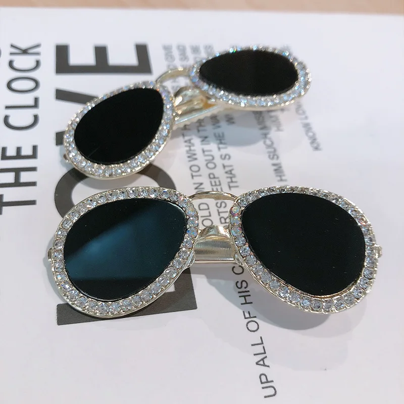 Pinzas para el pelo con forma de gafas de sol negras Retro para horquillas con diamantes de imitación, accesorios para el cabello coreanos, tocado, pasador para el cabello AliExpress Accesorios
