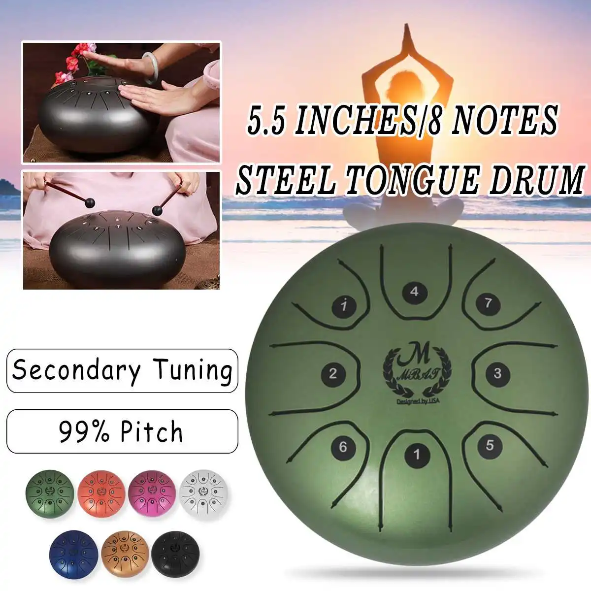 

5.5'' Mini Steel Tongue Drum Hand Drum Handpan with C D E F G A B C 8 Notes Hand Tank Drum Drumstick + Storage Bag for children