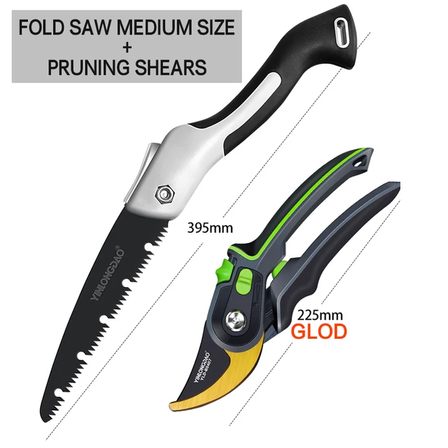 DTBD Plant Trim Horticulture Pruner Cut Secateur Shrub Garden Scissor Tool Branch Shear Orchard Pruning Shears Folding Saw Set Gold Set