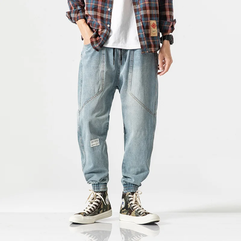 

Luoye luo ye Japanese-style New Style Beam Leg Retro Brushed Jeans Casual Beam Leg Skinny Harem Pants K1950