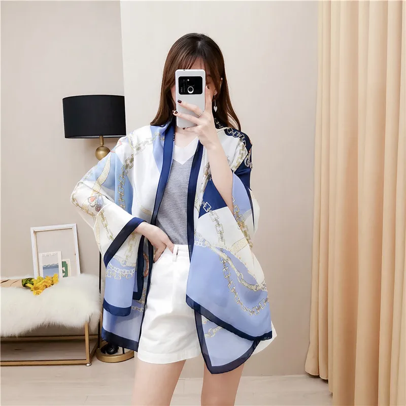 

Summer Fashion Chain Sunscreen Silk Scarf Echarpe Femme Shawl Sciarpa Donna Luxury Brand Sjaals Voor Dames Polyester Print 2020