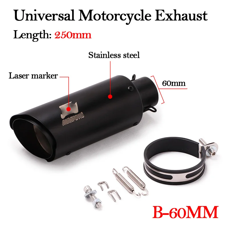 Slip On Universal 250mm Motorcycle Exhaust Muffler Modified Escape pot echappement For Z750 Z800 Z900 1000RR Ninja650 ER6N Z650 - Цвет: B-60mm