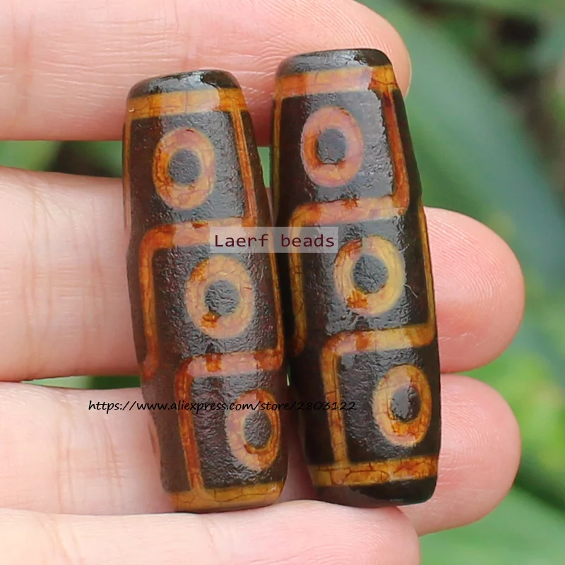 1Piece,Around 12-15x35-40mm Natural Material Old Ancietn Tibet Dzi Agate Beads,Many pattern ,Lucky Symbol,Powerful Amulet ,