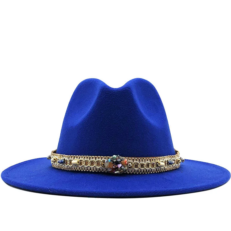 

New Women Men Wool Fedora Hat With Leather Ribbon Gentleman Elegant Lady Winter Autumn Wide Brim Jazz Church Panama Sombrero Cap