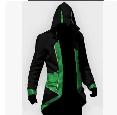 Assassins Creed, косплей, для взрослых мужчин и женщин, уличная куртка с капюшоном, пальто, верхняя одежда, костюм Эдварда Assassins Creed, костюм на Хэллоуин - Цвет: black and green