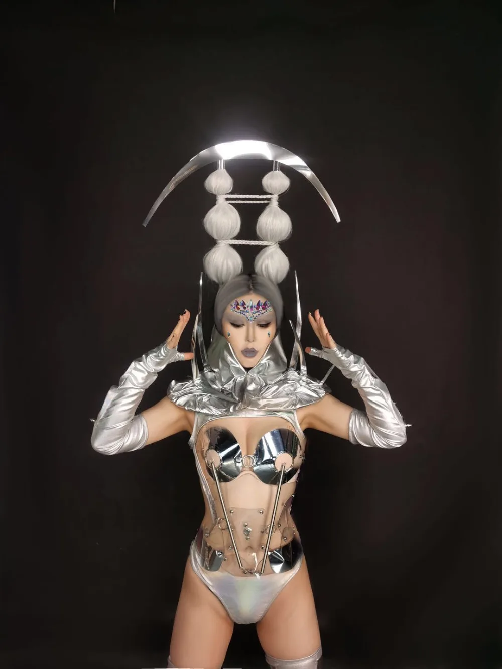 

future technology Sexy silver space costumes women stage party girl dance clothing Dropshiping