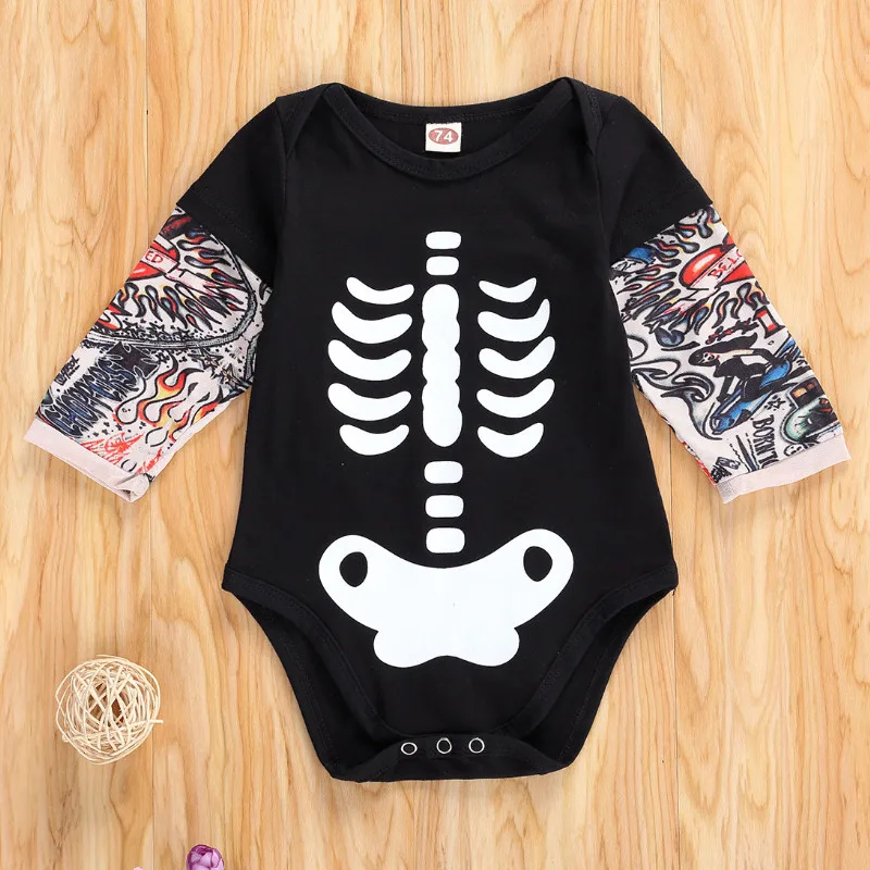 Halloween Costume Newborn Baby Skeleton Print Bodysuit Long Sleeve Bodysuits for Baby Girls Boys