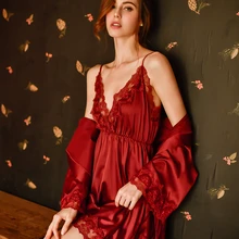 Женская летняя одежда для сна, тонкое платье для сна, шелковый халат и платье, комплекты Роскошная ночная рубашка+ банный халат, сексуальная одежда для сна, домашняя одежда