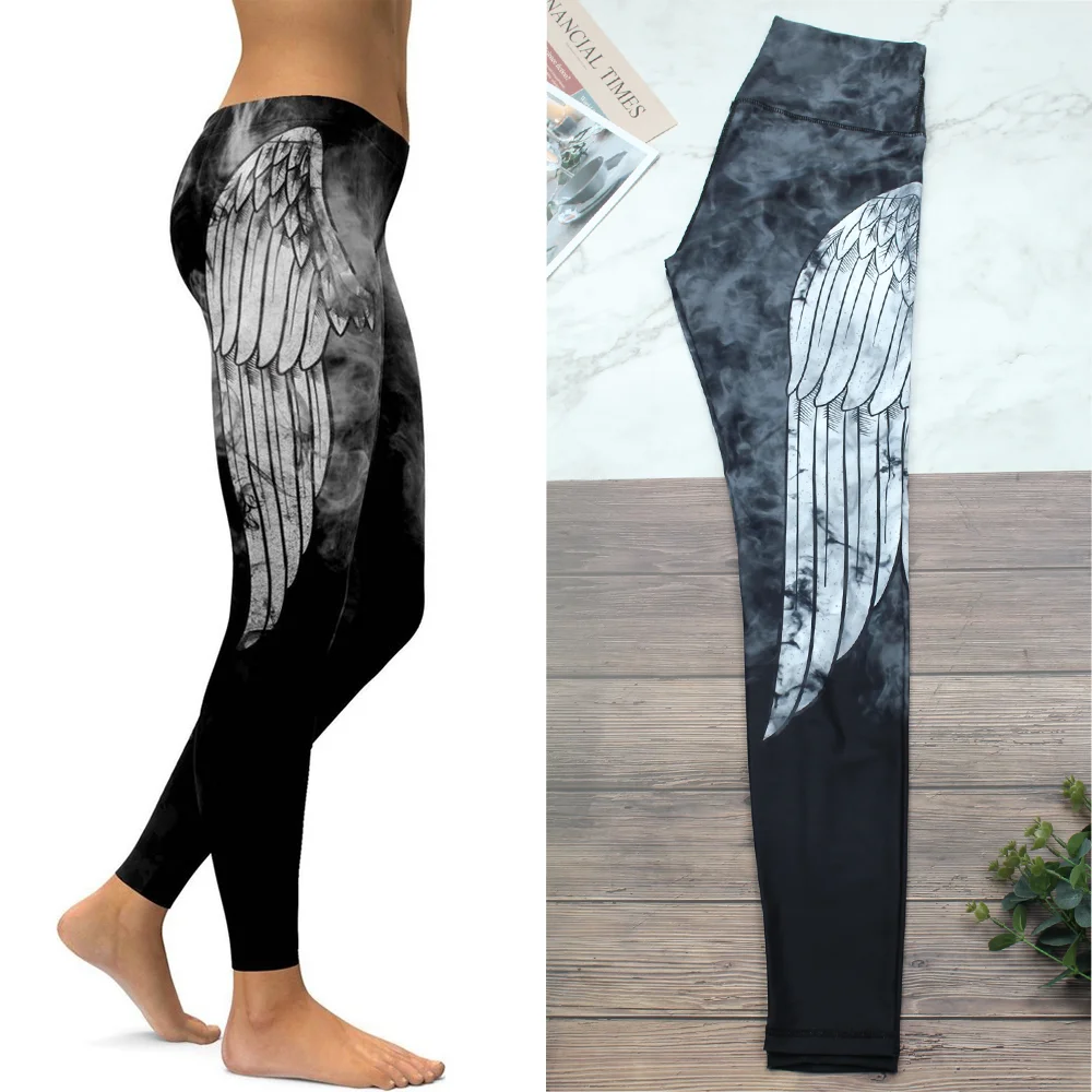 Angel Wings Women's Yoga Pants Gray Rotating Smoke High Waist Leggings Workout Squat Stretchable Mujer S~XXL | Спорт и