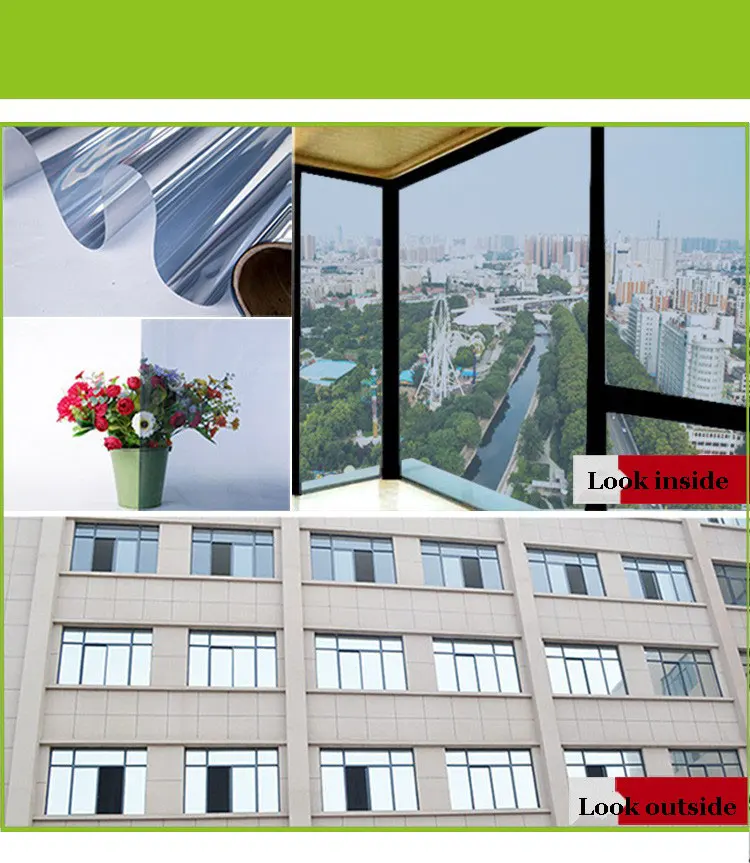 Серебряная изоляционная оконная пленка длиной 500 см светоотражающее