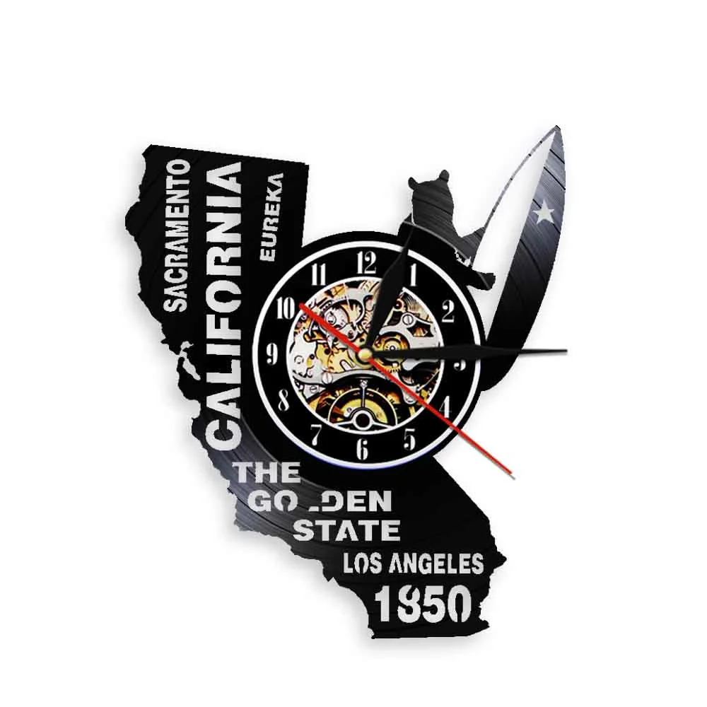 Without LED Eureka The Golden State California State домашние настенные часы Сакраменто Лос-Анжелес Виниловая пластинка настенные часы США сувенир из поездки подарок - Цвет: Without LED