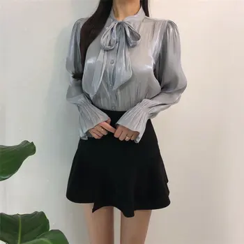 

HziriP Solid 2020 Fashion Slim Korean All Match Flare-Sleeved Brief Tops Hot Elegant Women Casual Loose Retro Shirts 3 Colors