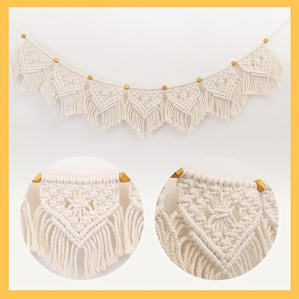 Bohemian Cotton Tassel Braided Banner Beaded Hanging Wall Decoration Living Room Girls Kids Room Bedroom Home Decor Ornament