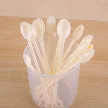 

500Pcs Handle Coffee Plastic Spoon Safe Tea Coffee Ice Cream Stick Stirring Bar Disposable Utensil Bar Creative Coffee Spoon