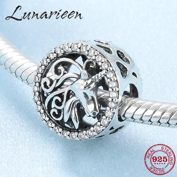 

New 925 Sterling Silver Hollow Holy unicorn Clear CZ Round shape Beads Fit Original Pandora Charm Bracelet Jewelry making 2019