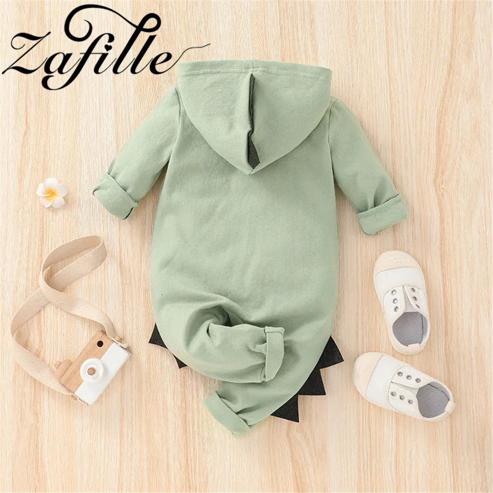 Warm Baby Bodysuits  ZAFILLE 100% Cotton Newborn Baby Clothes Solid Hooded Zipper Jumpsuit Rompers Toddler Newborn Boy Girl Cartoon Dinosaur Costume Newborn Sailor Romper Girls Boy Costume Anchor