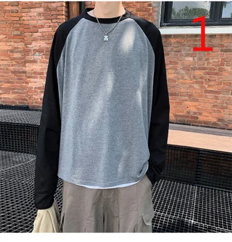 

Tide brand winter cotton T-shirt men's round neck Korean slim long-sleeved stripes