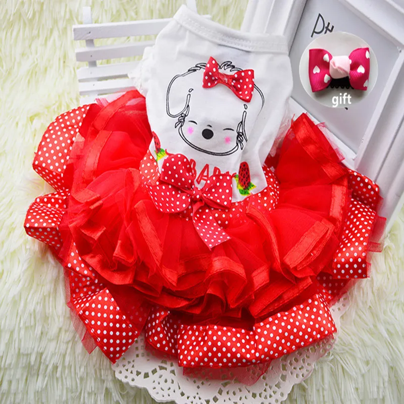 Dress and Hair clip Новое платье для собак Одежда для маленьких собак собачье Свадебное Платье Весенняя модная юбка одежда для щенков Весенняя домашняя одежда для животных XS-XXL - Цвет: Dress and Hair clip