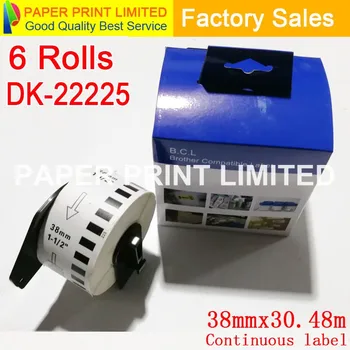 

6 Rolls Compatible DK-22225 dk22225 dk 22225 Label 38mm*30.48M Continuous All Come With Plastic Holder