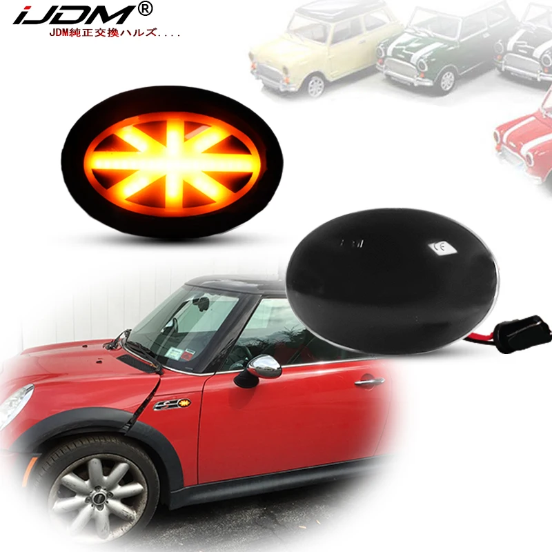 2nd Gen iJDMTOY Black Smoked Lens Amber LED Front Sidemarker Lamps Compatible With 2006-2014 MINI Cooper MKII 
