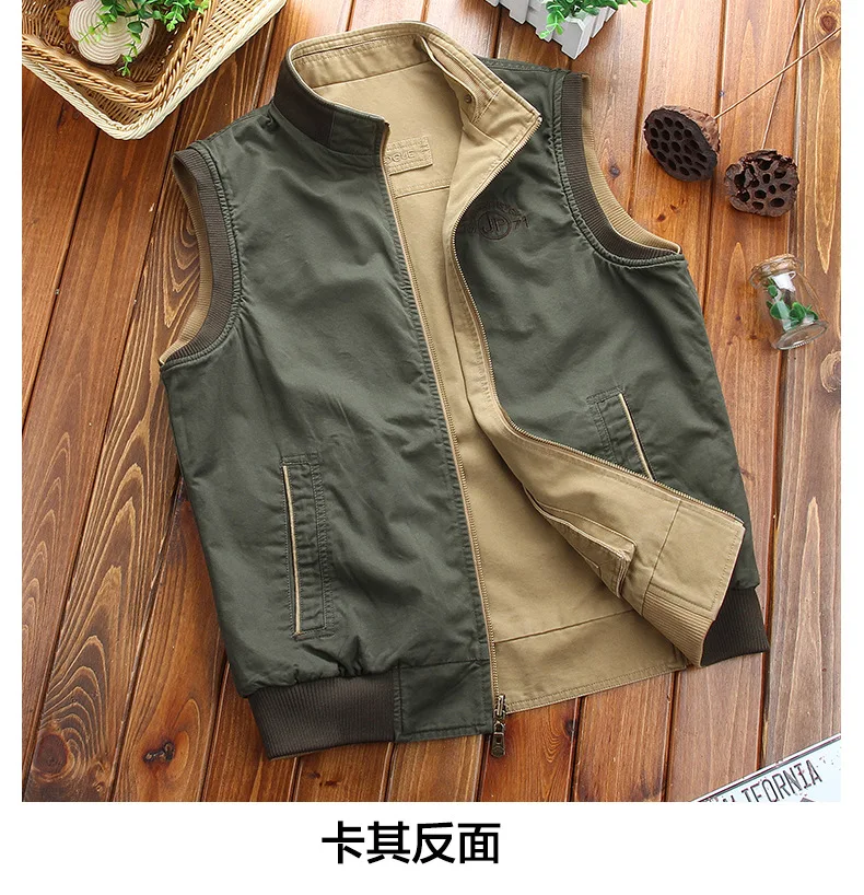 Spring And Autumn New Style Double-Sided Waistcoat Multi-pockets Plus-sized Loose-Fit Pure Cotton Waistcoat Men's