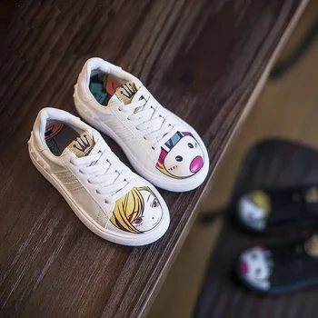 

Girls' Shoes 2020 New Spring Autumn Boys White Single Shoes Cartoon Medium Large Children's Shoes Children's Black Board Shoes