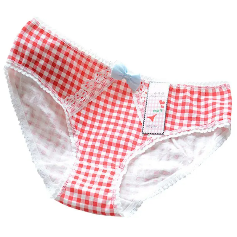 1 Pcs Women S Ladies Plaid Printing Cotton Underwear Bow Sexy Lace Panties Women S Panties Aliexpress