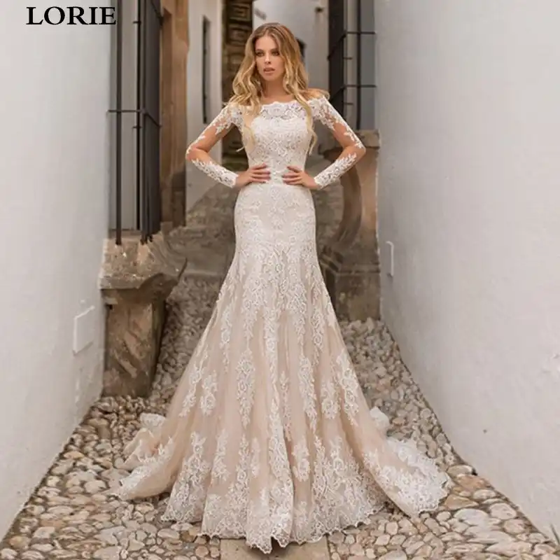 Vestido de novia con manga larga de encaje Clearance
