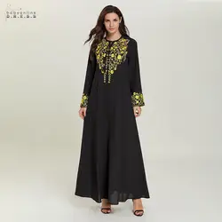 Ближний Восток, черное Зеленое Длинное арабское вечернее платье с длинными рукавами, с рисунком, свободное вечернее бальное платье Дубай