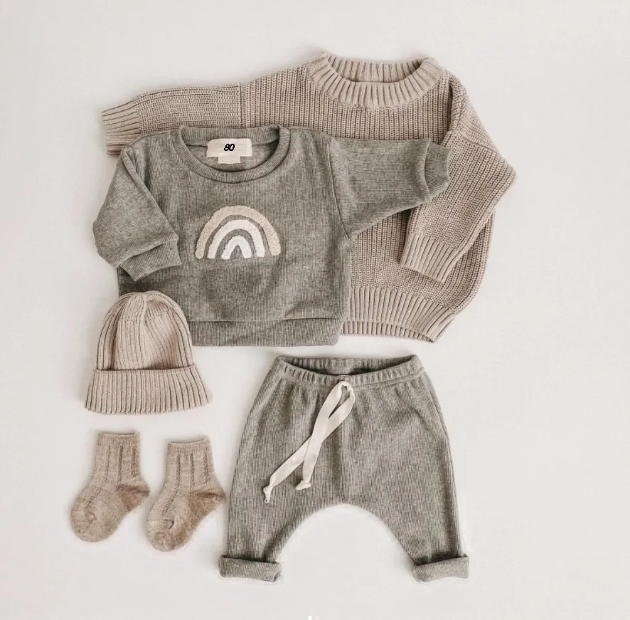 baby outfit matching set Fashion Rainbow Baby Clothes Set Spring Autumn Toddler Baby Boy Girl Casual Tops + Loose Trousers 2pcs Baby Boy Clothing Outfits Baby Clothing Set comfotable