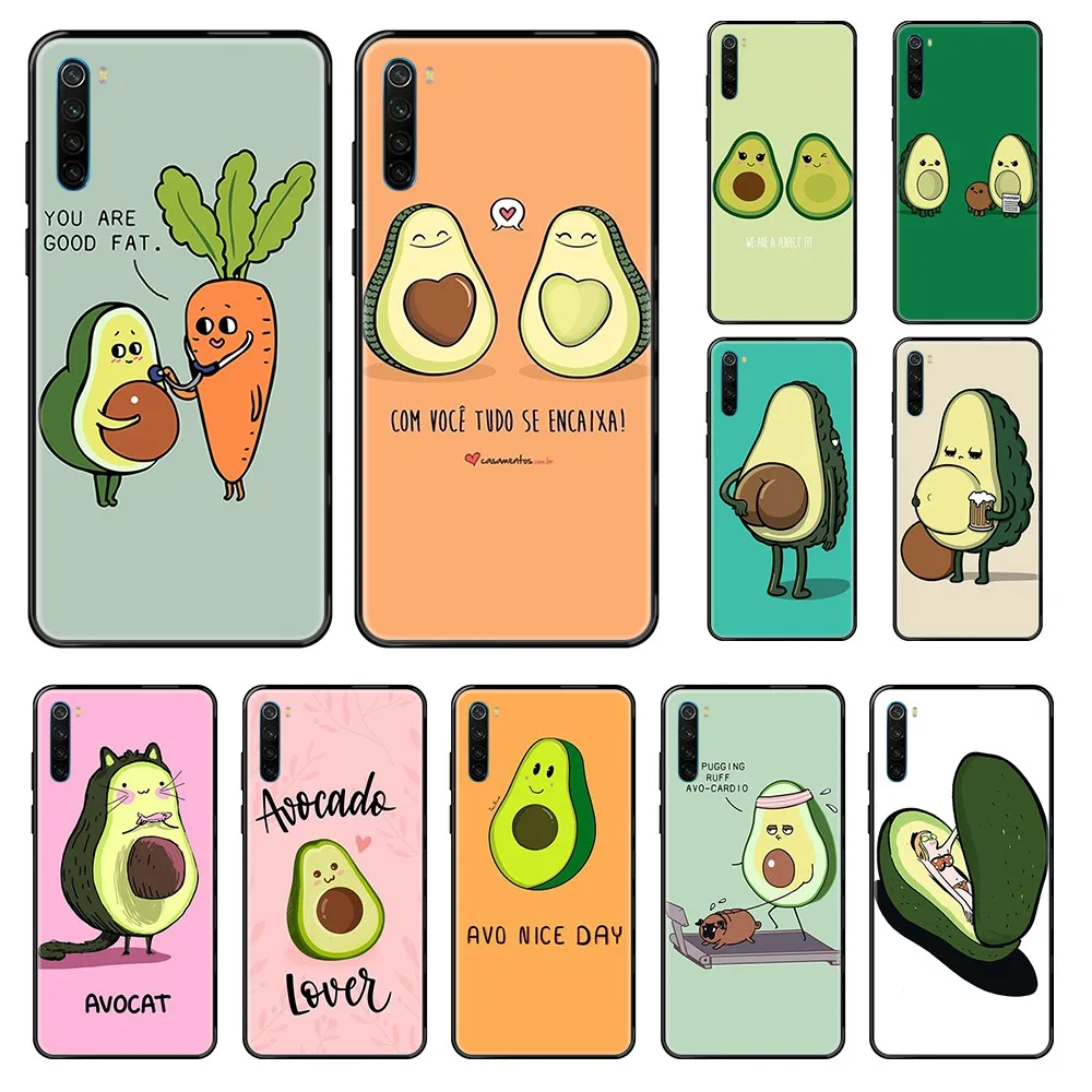 Cute Avocado Fruits art trend cover hoesjes black Phone case For Xiaomi Redmi Note S2 4 5 6 7 8 A S X Plus Pro | Мобильные телефоны