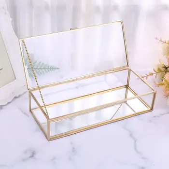 

Rustic Wedding Ring Box Geometric Storage Holder Transparent Glass Jewelry Decor H58C