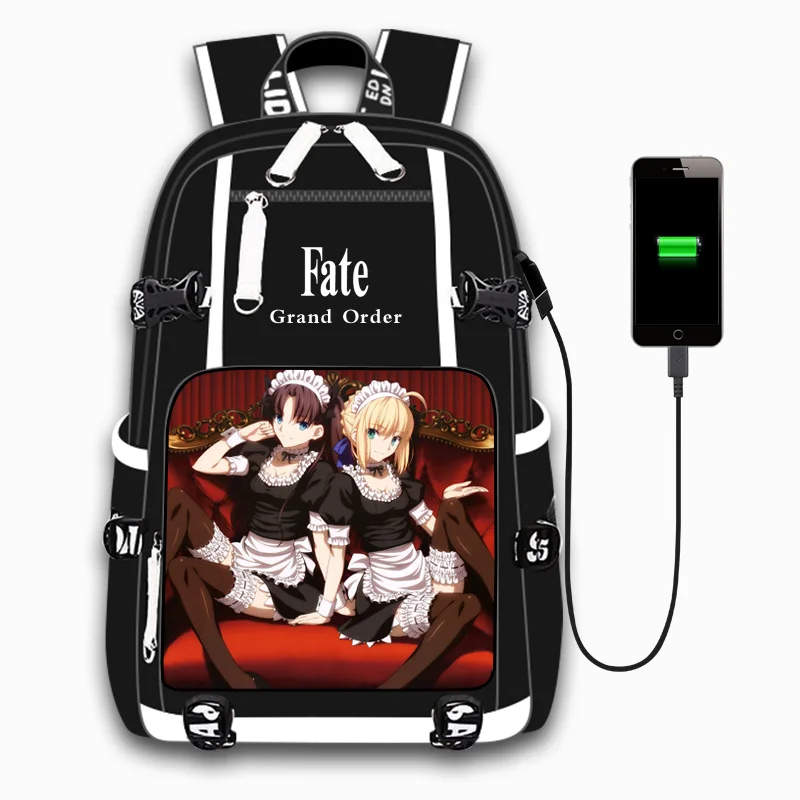 Style-2 Игра аниме Fate Stay Night Saber Досуг для девочек и мальчиков дорожная сумка usb зарядка сумка для ноутбука рюкзак для подростков студентов - Цвет: Style-2