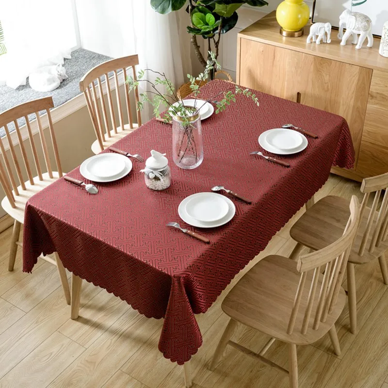 

Red Wine Labyrinth Lattice Tablecloth Fabric Hotel Restaurant Household Round Square Table Cloth