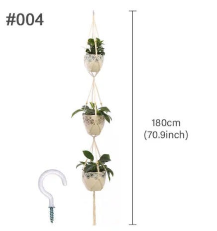 2 Ganci Per Fioriere In Macramè – Corda Di Cotone Marrone – Portavasi Appendiabiti Per Interni/Esterni – 122 Cm